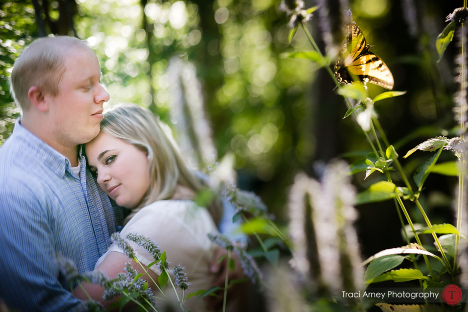 butterfly, yellows and greens, romantic engagement session in lakeside Winston-Salem, NC by Traci Arney Photography